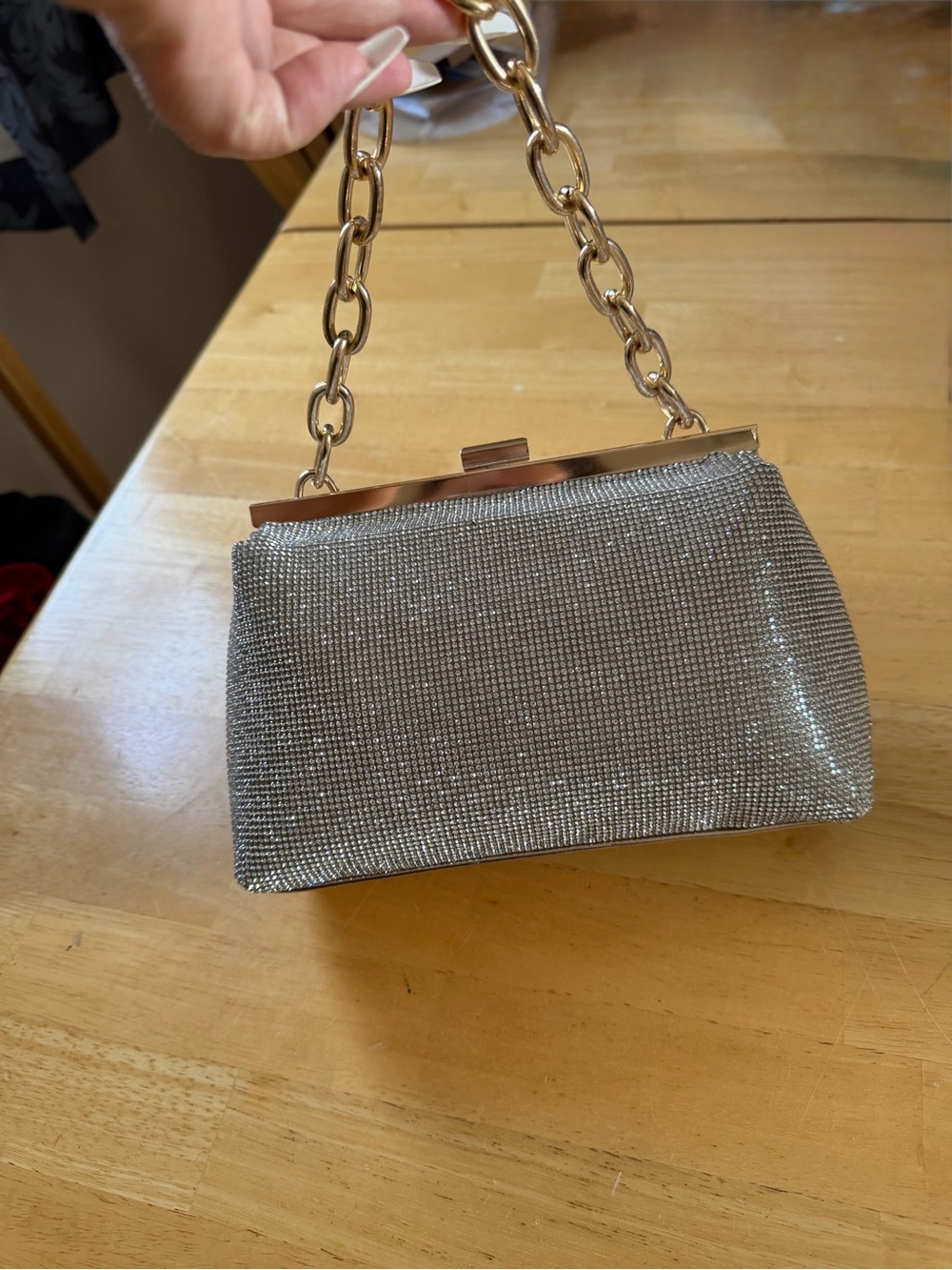 Silver Crystal Mesh Chain-Handle Evening Bag